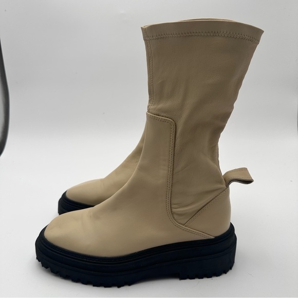 Zara Womens EU 40/ US 9.5 Platform Chelsea Combat Boots Ivory Cream Pull On - Picture 3 of 10